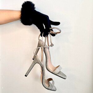 Topshop | Metallic Silver Glitter 4'' High Heel Strappy Stiletto Sandals | 8.5